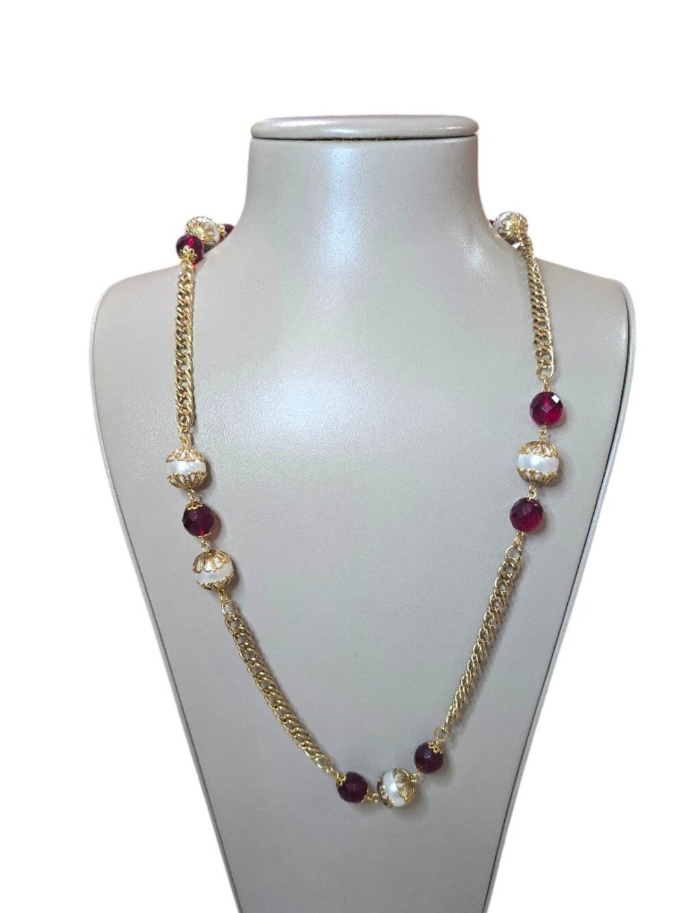Sequin Red Faux Pearl Gold Plated Long Station Necklace NWT MSRP $78